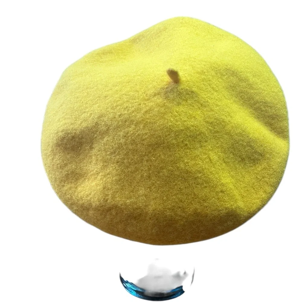 Mustard yellow wool beret with face, 60s vintage - Picture 4 of 7